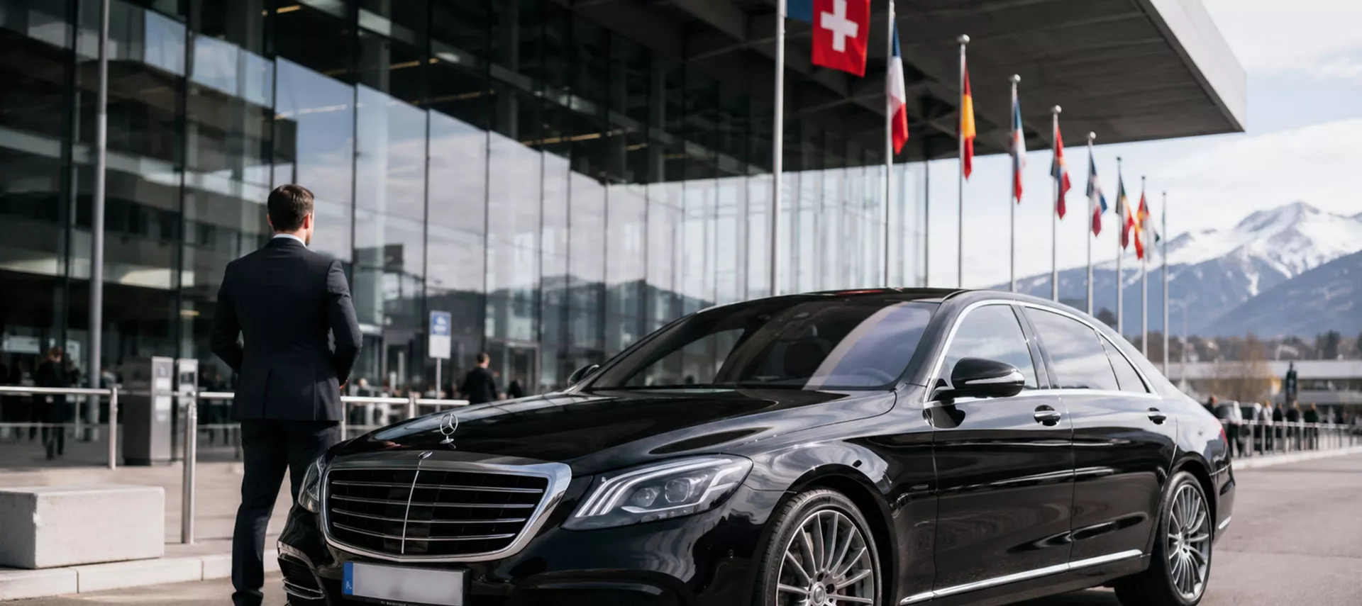 Chauffeur privé premium à Genève, en Suisse, avec véhicule haut de gamme.